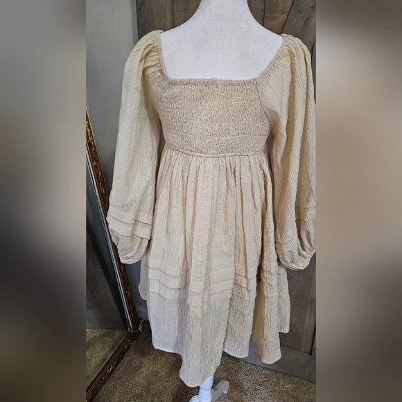 BY TOGETHER Boho Woven Babydoll mini dress in cream. Size Small - Picture 7 of 15